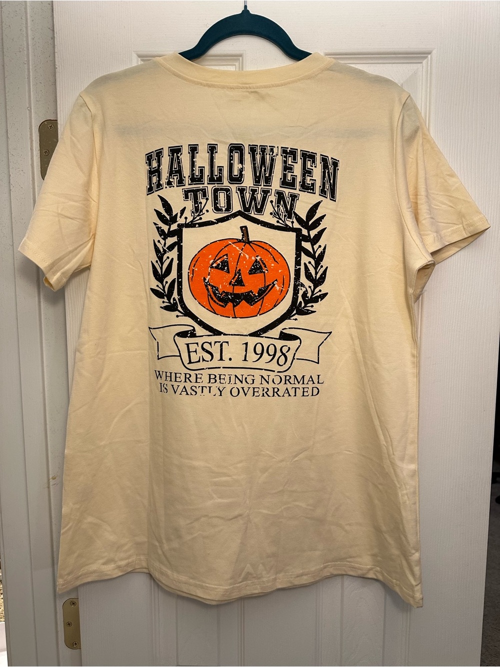 🎃🖤🎃 NWOT Large Halloween Town Graphic Tee - Cream with Orange Pumpkin